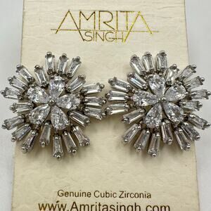 Amrita Singh silver tone clear cubic zirconia CZ starburst posts earrings
